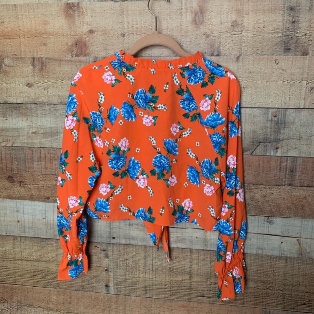 Nwt Topshop Orange Floral Tie Front Crop Top - Picture 7 of 7